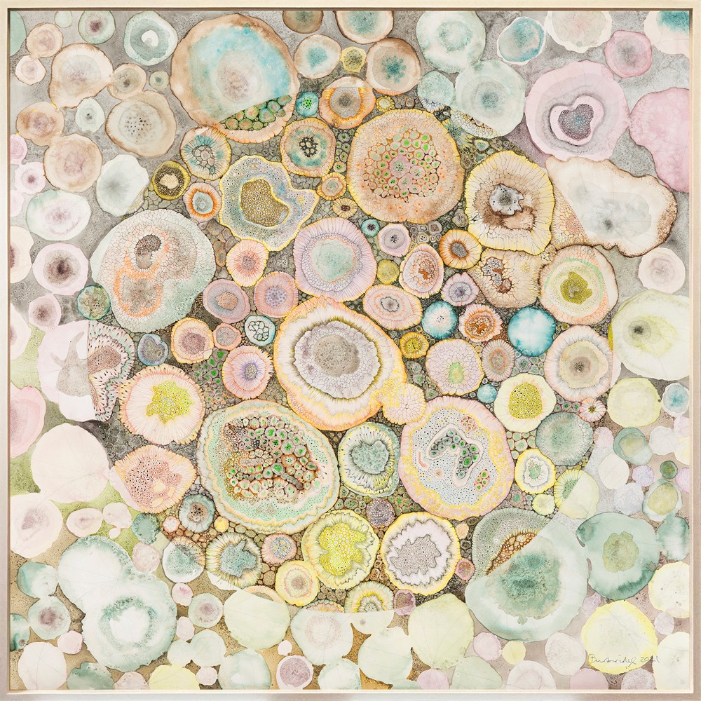 Claire Burbridge, <em>Nucleus</em>, 2021. Watercolor, pen, and ink on Arches paper. 42.5 x 42.5 in.