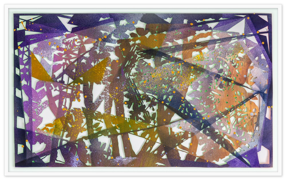 Chris Natrop, Ultraviolet Wood Land, 2024, acrylic on paper, 35.25 x 55.25 inches