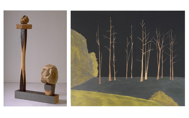 Left image: Oliver Lee Jackson, Wood Sculpture (3.13.90), 1990. | Right image: Marci Washinton, At the Edge of the Lake,  2006.
