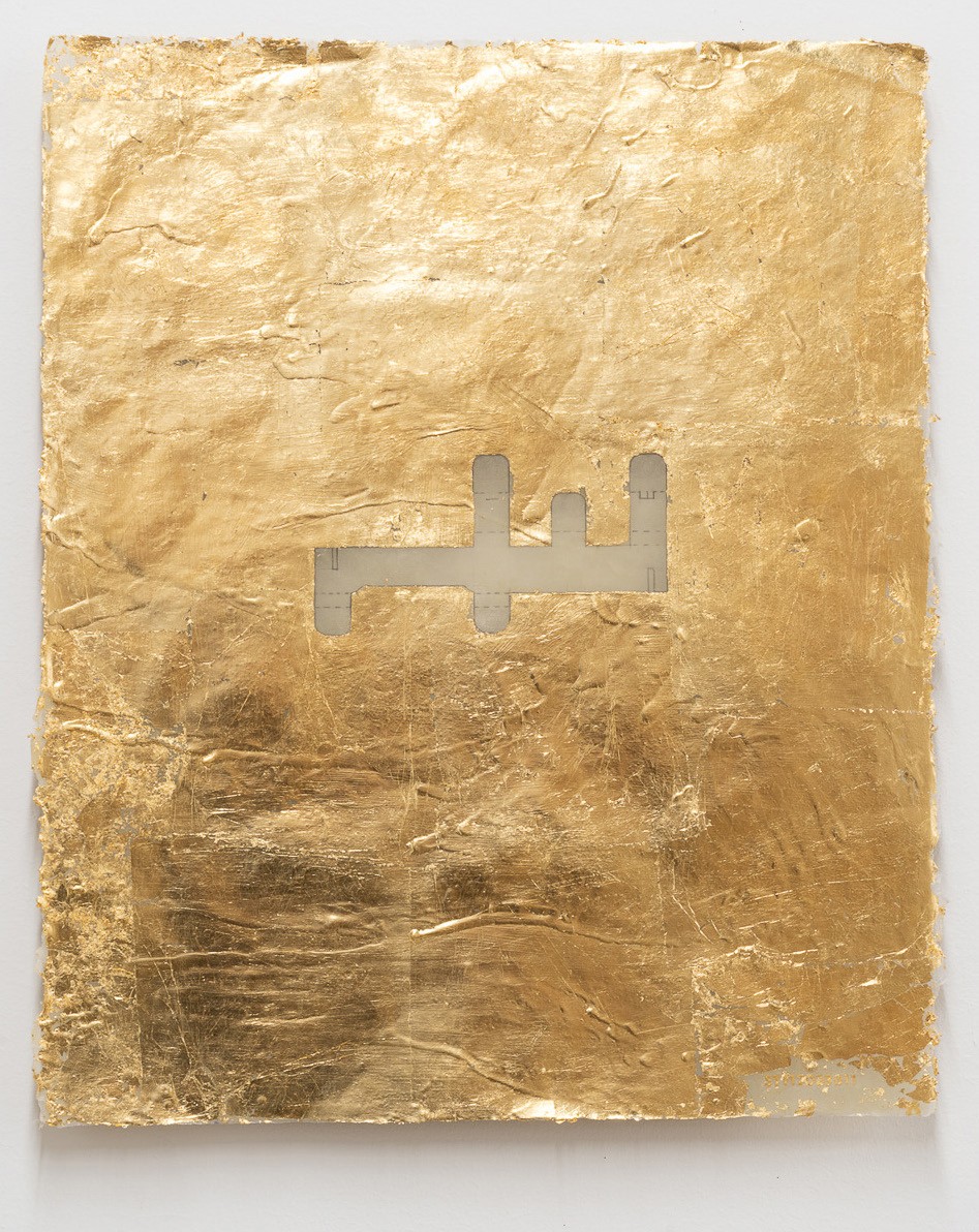 Apple Cord Fool’s Gold, ST112023011, 2023, Graphite, beeswax, and gold-leaf on paper, 16 x 18 inches