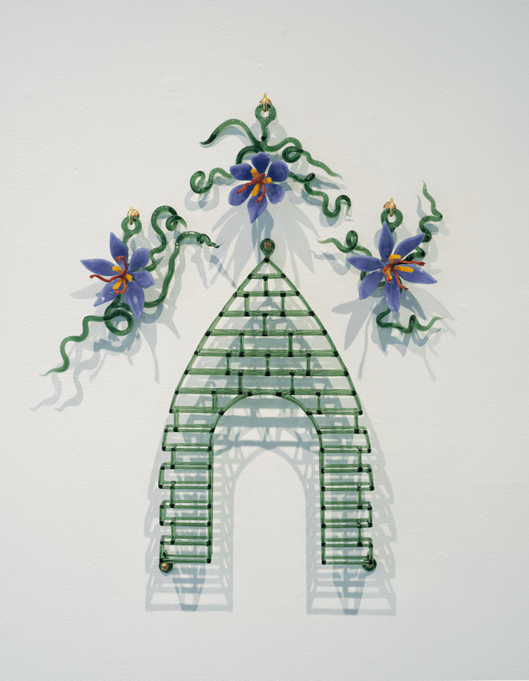 Najah Alboushi, Saffron Portal, 2022, borosilicate glass and flocking, 10 x 13 x 2 inches. Courtesy of the artist.