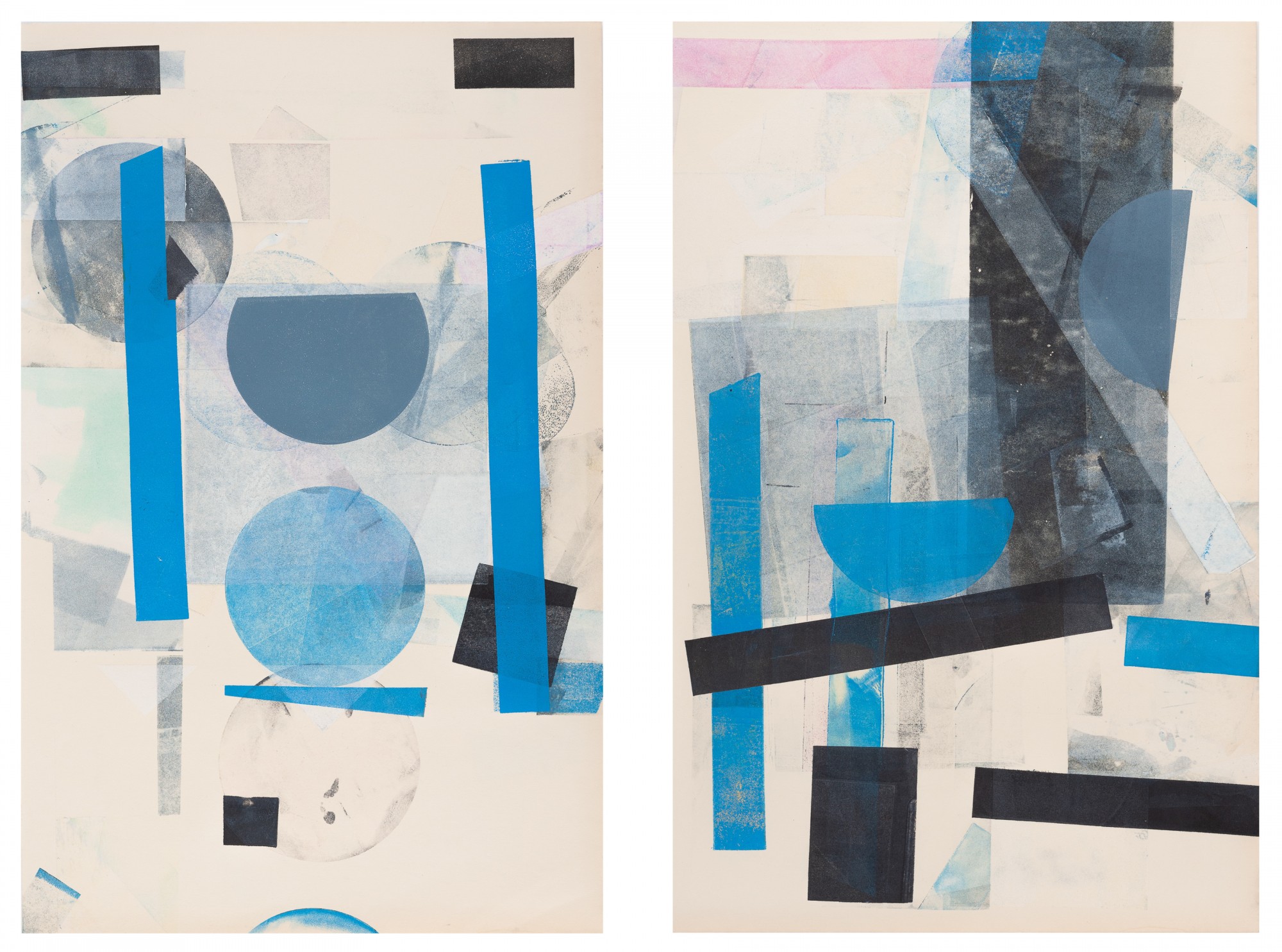 Austin Thomas, Line Form Color (Diptych), 2017, Monoprint with Akua Intaglio ink on proofing paper. 