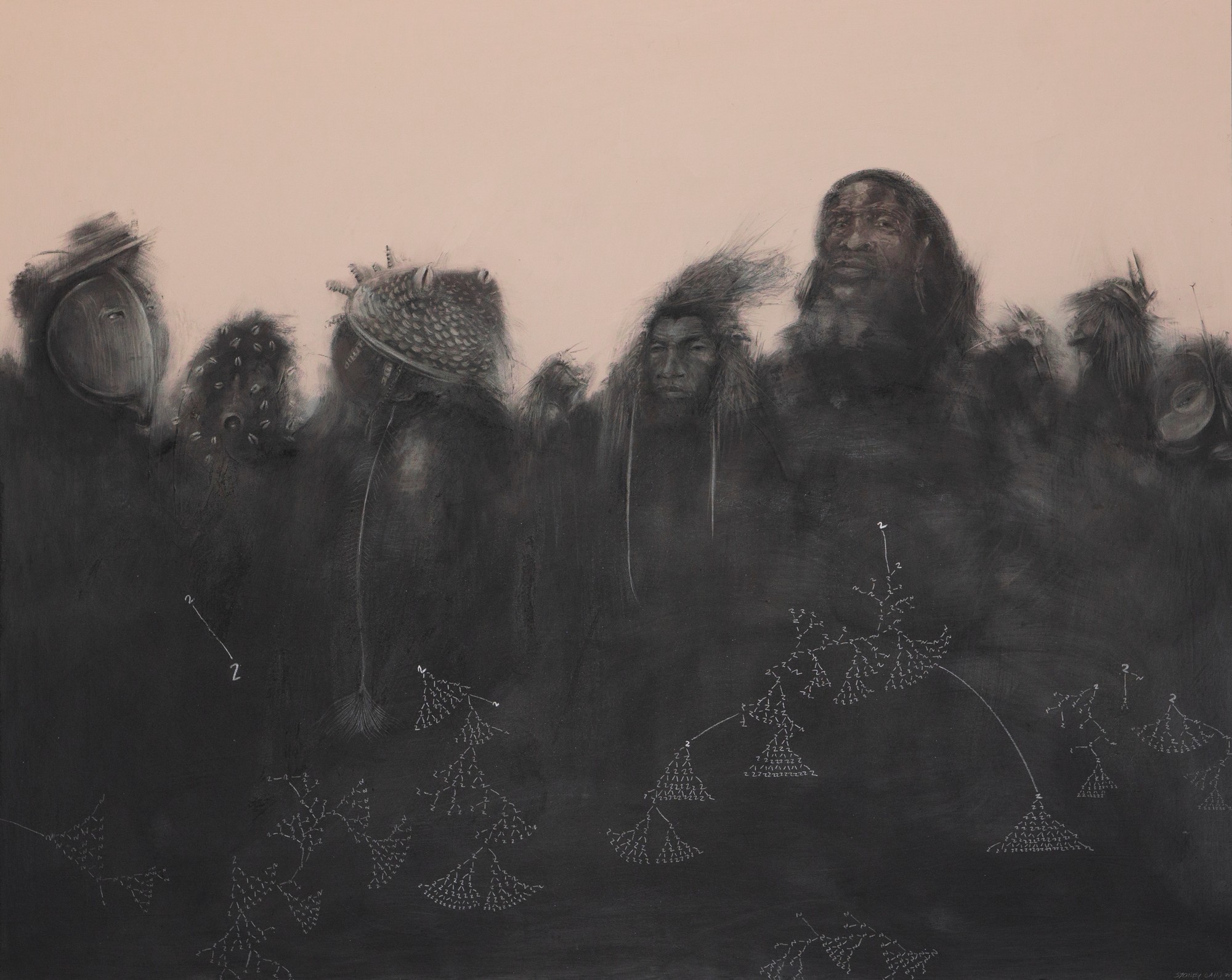 Sydney Cain. <em>Ark of Bones, pt 1.</em>, 2021. Acrylic, pigment, graphite and pastel on wood. 48 x 60 in. Courtesy of the artist and Rena Bransten Gallery.
