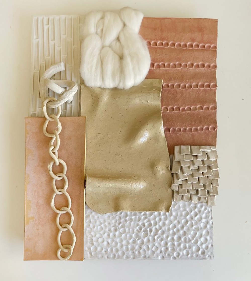 Kelly Carámbula, <em>Tender</em>, clay, wool, & wood, 20 x 26 in.