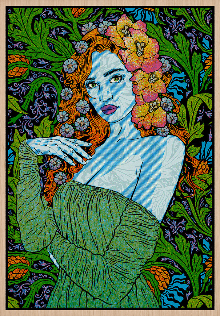 Chuck Sperry, Sophia, 2026, 7 color screen print on white oak panel, edition of 30, 20