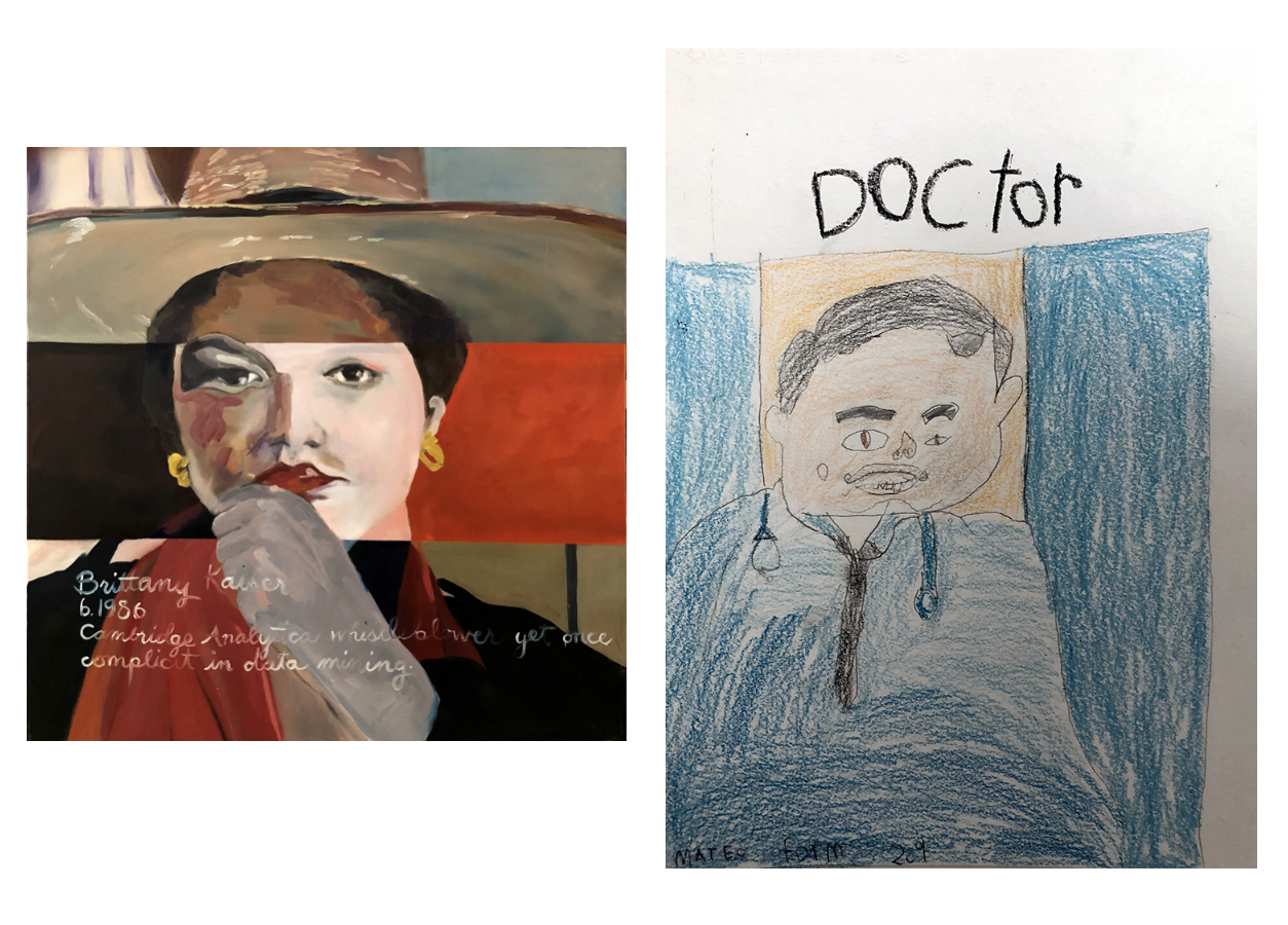 Dialogues 2020 - Pacchini Artwork by SFArtsED Artist Mentor Laura Pacchini (left) and one of her 2nd Grade Students at Harvey Milk Civil Rights Academy students on a theme of “superheroes.”