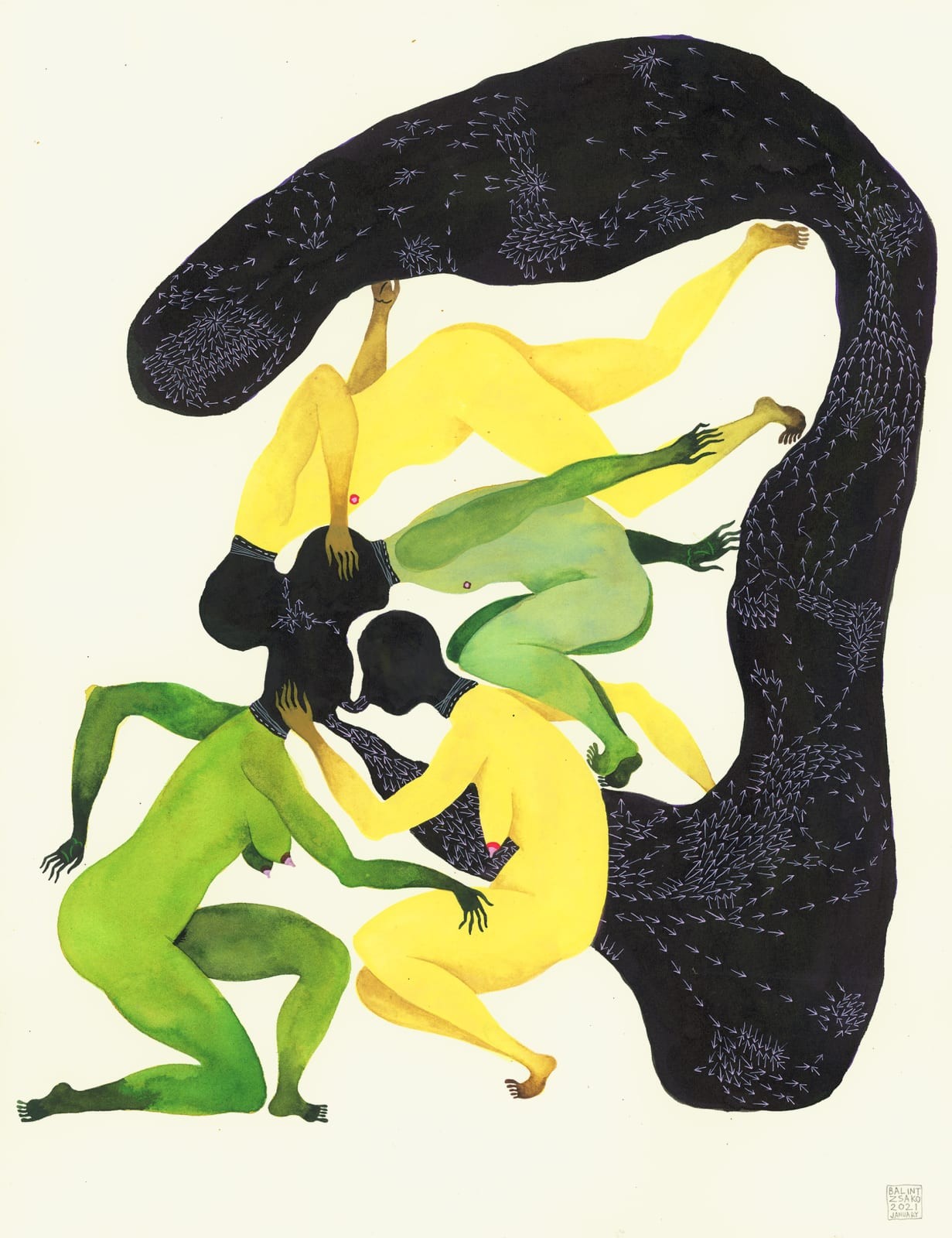 Balint Zsako, <em>Here We Are 139</em>, 2021. Watercolor and ink on paper. 13 x 10 in.