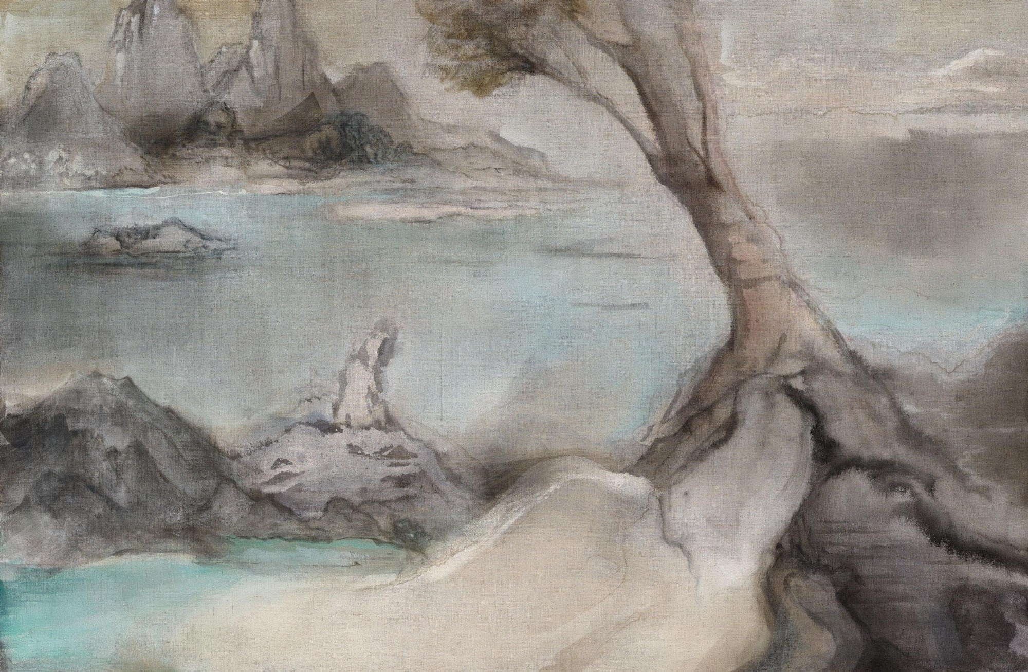 Leiko Ikemura, <em>Zarathustra II</em>, 2014. Pigment on jute. 74 ¾ x 114 ¼ in.