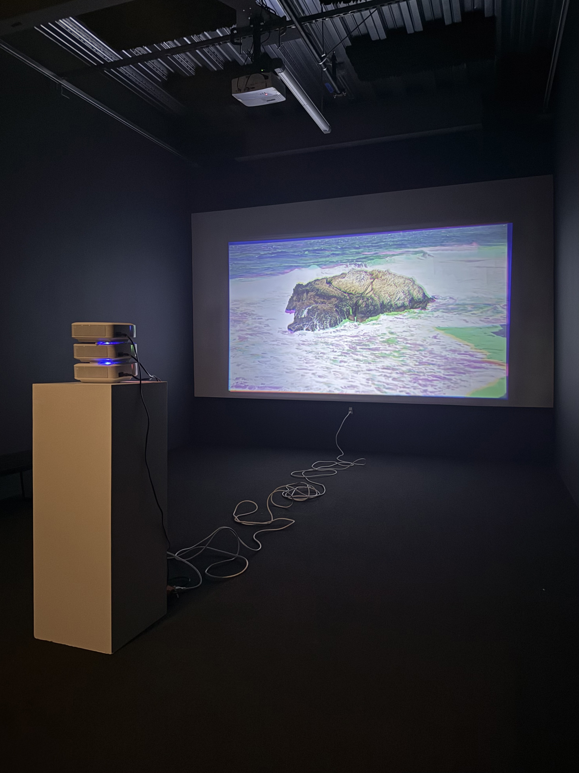 Sean McFarland, Light, Space, Time Assemblage (gm.4.5 byal) 2019- One red, one green, one blue projection Dimensions variable Edition of 3