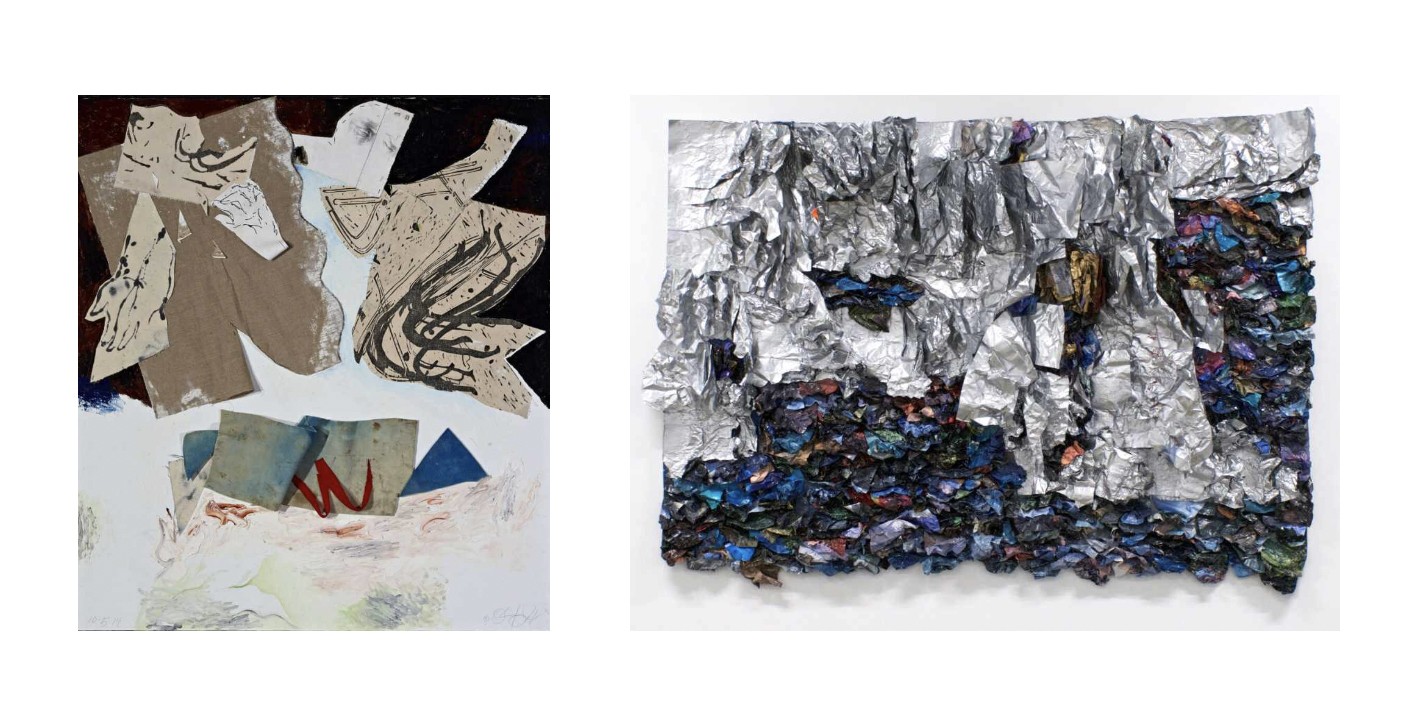 Oliver Lee Jackson, Painting No. 9, 2014; Suné Woods, Traveling Like The Light (2), 2015.