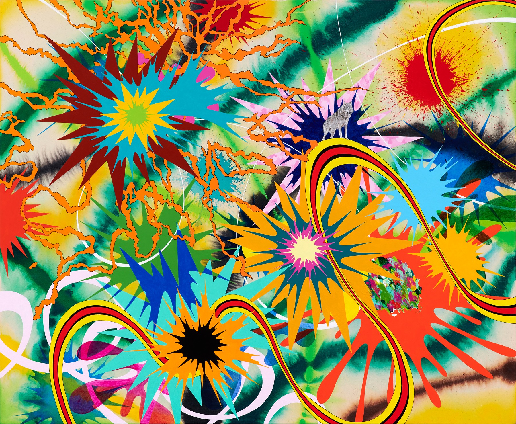 Kara Maria, <em>Every Murmur Becomes a Wave (gray wolf)</em>, 2019. Acrylic on canvas. 46×56 in. Photograph by John Wilson White.