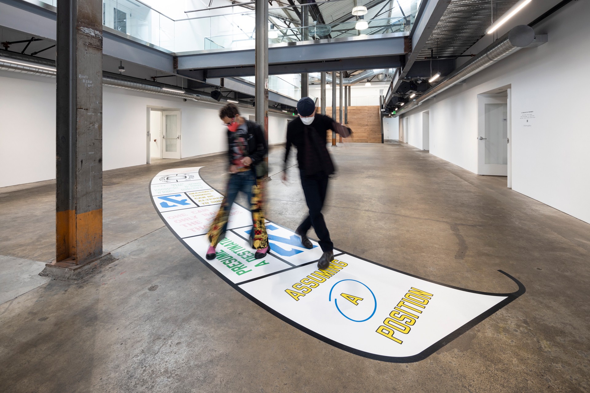 Installation view, Lawrence Weiner: <em>OUT OF SIGHT</em> at Minnesota Street Project, San Francisco (October 16, 2021 – January 22, 2022). Courtesy of the artist and McEvoy Foundation for the Arts, San Francisco / © Lawrence Weiner. Photo: Henrik Kam Photography.