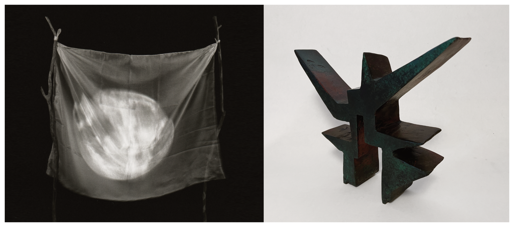 Patricia LaGarde, Trapping the Moon #5, gelatin silver print, 30 x 30 cm, 2023, Byron Ryono, 6 Points, Unique bronze. 12.5 x 12.5 x 3 inches, 2025