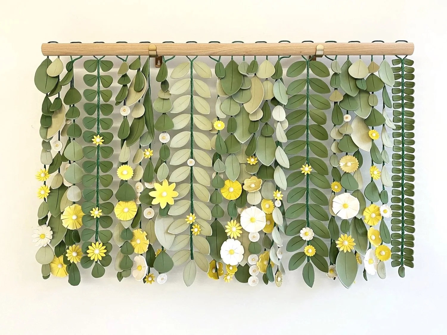 Anastasia Tumanova, Ravi's Garden 2025, Glazed and stained porcelain on cord,  hickory,  24 x 36 in