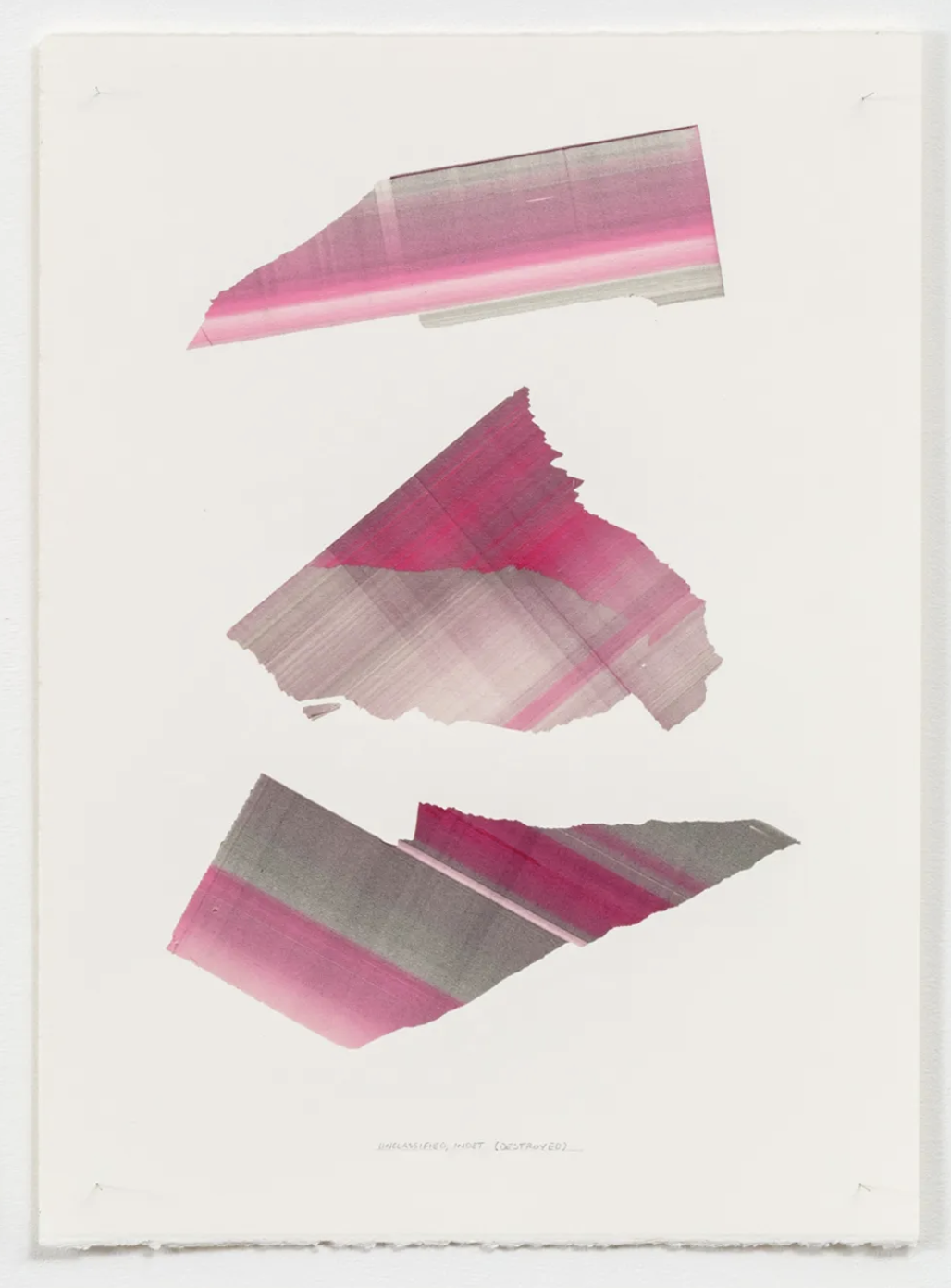 Eric Butcher, G/R. 1109, 2025, recycled paint fragments: acrylic, graphite, tin + acrylic gel on paper, 15 x 11 inc