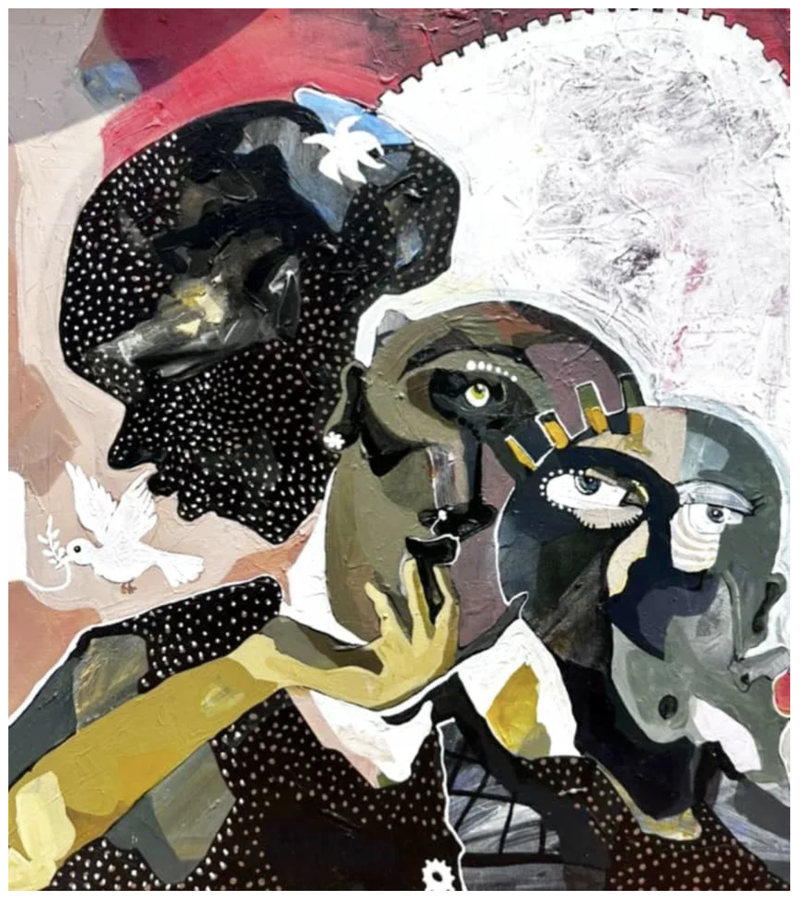  Aza Mansongi, Under the Wing, 2025, Acrylic on Canvas, 23.62 x 23.62 Inch 