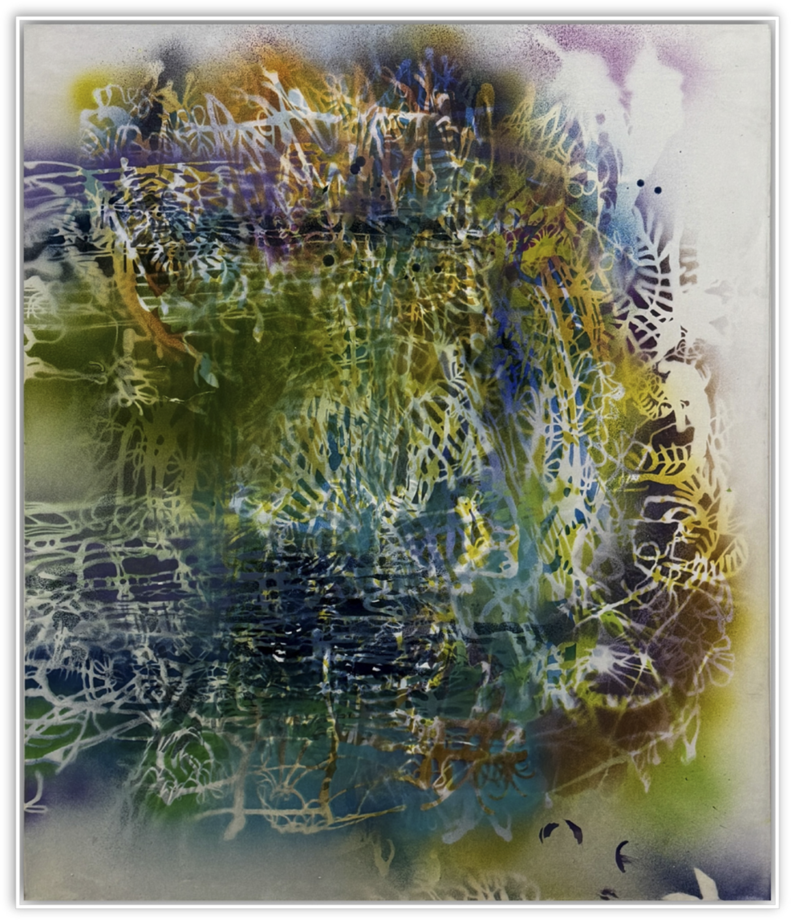 Chris Natrop, Rainbow Thicket Aura 1, 2026, acrylic and spray paint on canvas, 55 x 47 inches