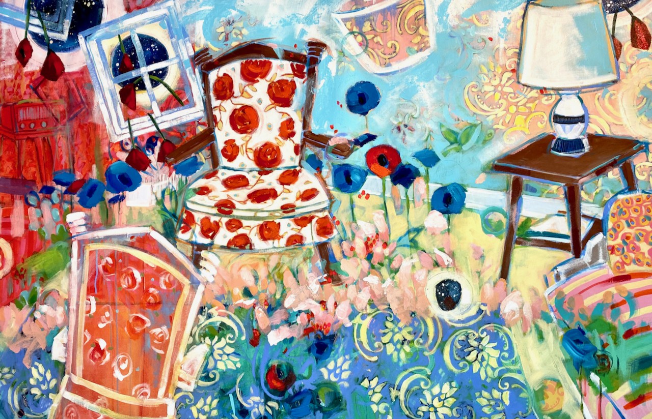 Amy Pleasant, The Furniture Moves Everyday, 2020, Acrylic on Canvas, 48 x 60 in