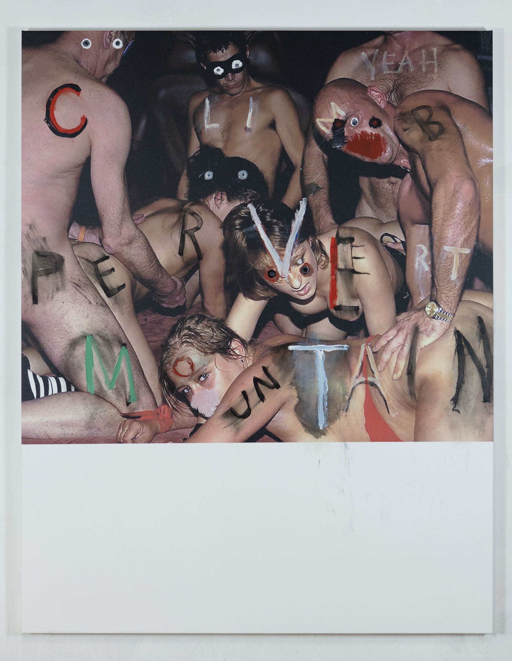 Mark Flood, Climb Pervert Mountain, 2018. Acrylic and archival ink on canvas, 60 x 47 x 2 inches.