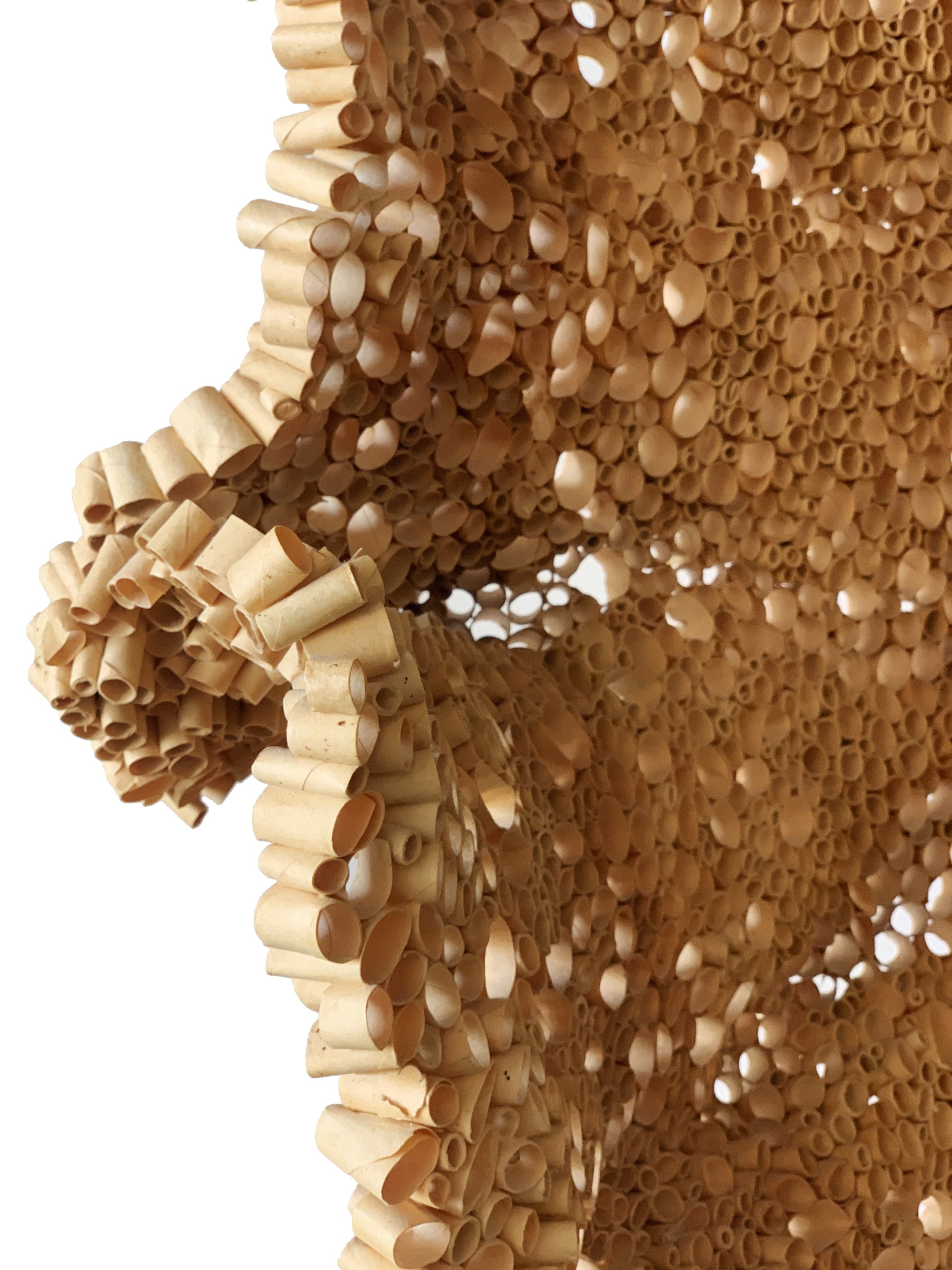 Yvonne Mouser, <em>Untitled, Cellulose 2</em>, 2010-2021. Newsprint and wood glue. 38 x 12 x 38 in.