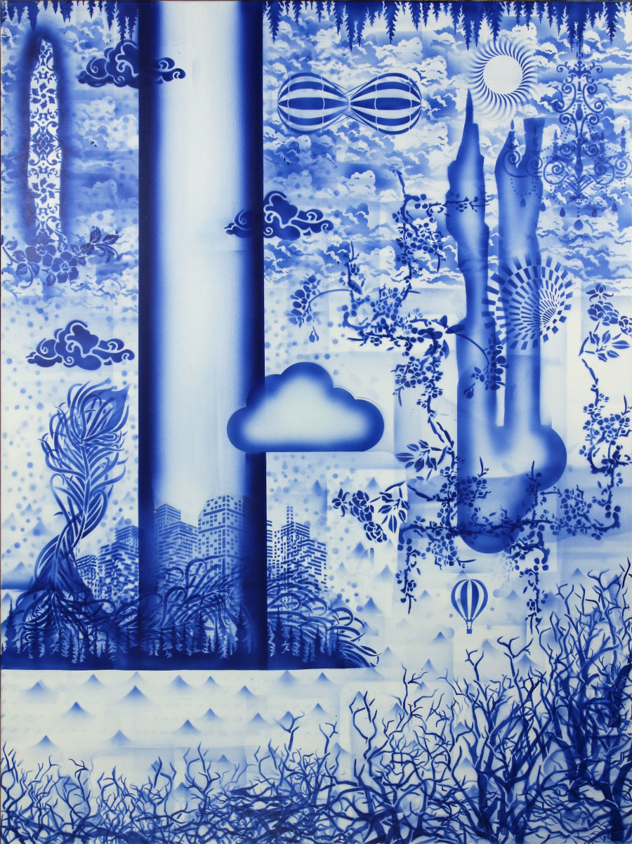 R. Colosky, Aqueduct of Feathers, Acrylic on Canvas, 36