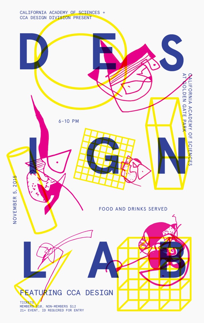 Beth Abrahamson, Poster for Design Lab event at California Academy of Sciences. Risograph print, 11x17, 2015. 