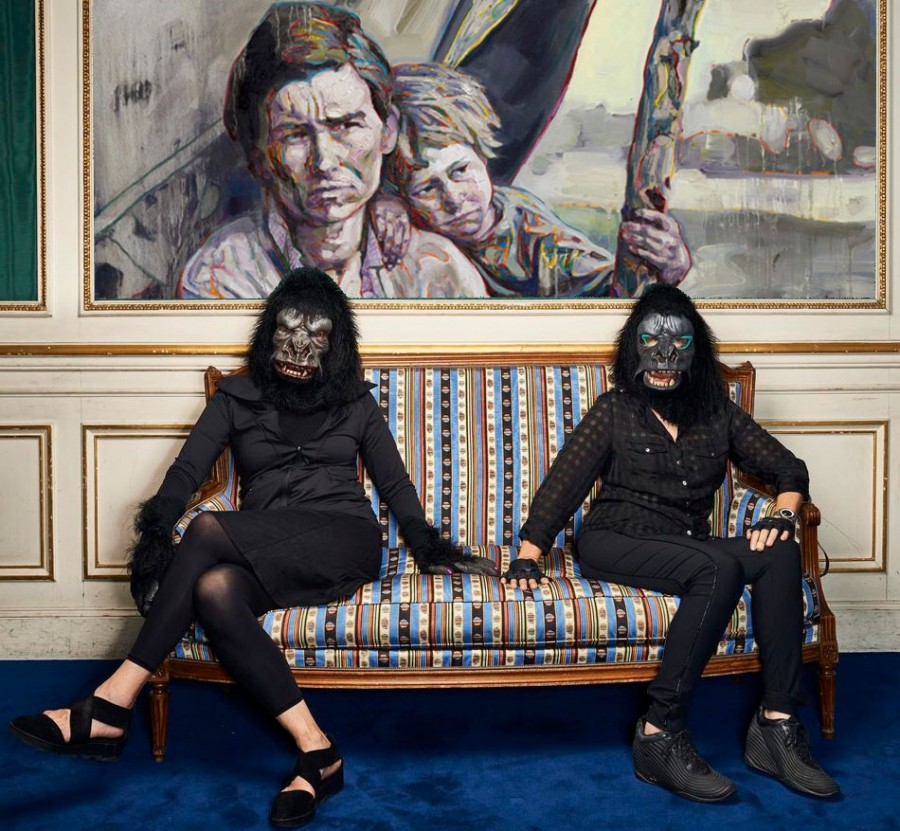 HUNG LIU’S MIGRANT MOTHER- MEALTIME (2016) WITH GUERRILLA GIRLS IMAGE TAKEN BY MANUEL BRAUN (PARIS).