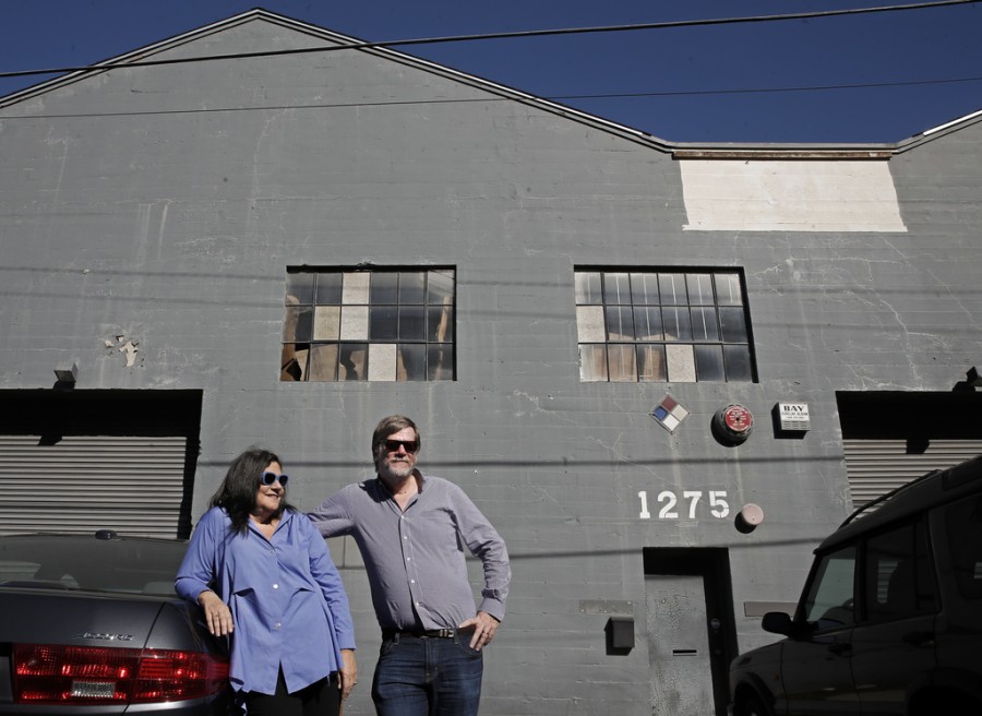 Andy and Deborah Rappaport in 2015 at the warehouse they turned into a two-story art gallery space in San Francisco. Photo: Michael Macor.