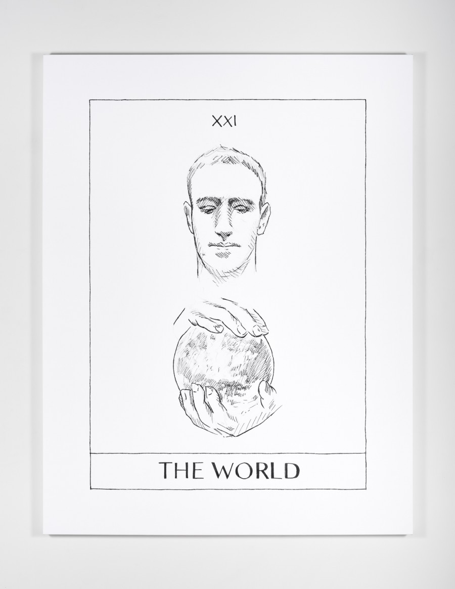 Mieke Marple The World (Mark Zuckerberg), 2018 Inkjet on canvas 67 x 52 x 2″ 