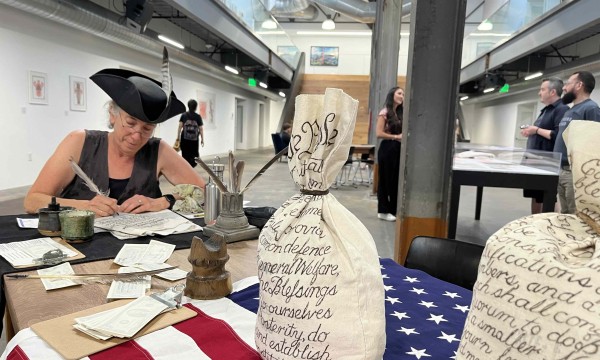 Bay Area artist scribing entire US Constitution with quill pens to get out the vote